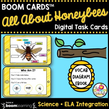 Preview of All About Bees Science and Reading Comprehension Activities on Boom Cards™