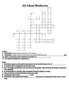 Preview of All About Beethoven Crossword Puzzle