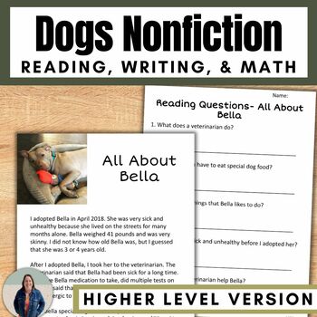 Preview of Animals Nonfiction Reading Comprehension Passage and Activities on Dogs