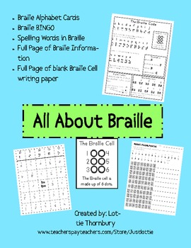 Preview of All About Braille Printables: Bingo, Spelling Practice, Braille Alphabet Cards