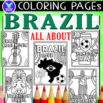 Preview of All About Brazil Coloring Pages & Writing Paper Activities ELA No PREP