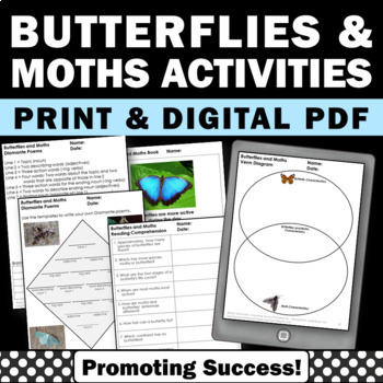 Preview of Butterflies and Moths 4th 5th Grade Science Sub Plans Middle School Curriculum