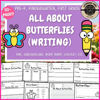 Preview of All About Butterflies Writing Butterfly Unit PreK Kindergarten First TK Spring
