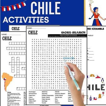 Preview of All About CHILE ACTIVITIES,Word Scramble,Crossword & Wordsearch