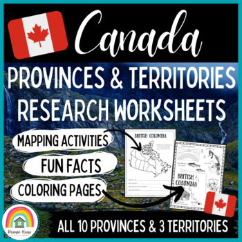 Preview of All About Canada: Provinces & Territories Worksheets Mapping & Coloring Pages