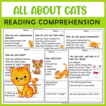 Preview of All About Cat| Cat life cycle worksheets  | Science Reading Comprehensions