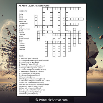 All About Caves Crossword Puzzle Worksheet Activity by Crossword Corner
