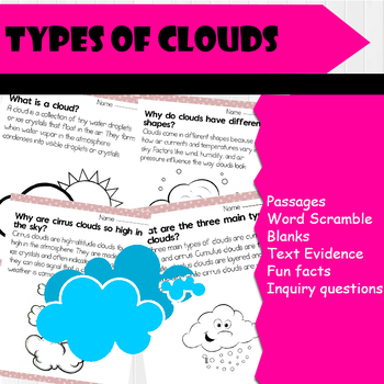 Preview of All About Clouds| Weather Reading Comprehensions, Fun Facts, Qs & As