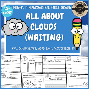 Preview of All About Clouds Writing Cloud Science Unit PreK Kindergarten First Grade TK UTK