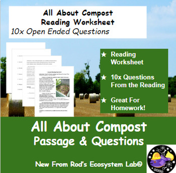 Preview of All About Compost Reading Worksheet **Editable**
