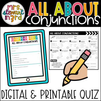 Preview of All About Conjunctions Grammar Google Forms™ Quiz (self-grading!)