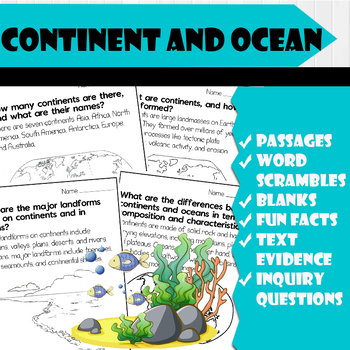 Preview of All About Continent and Ocean | Science Reading Comprehensions, and Worksheets