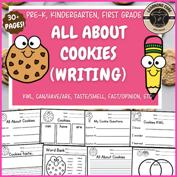 Preview of All About Cookies Writing Cookies PreK Kindergarten First Grade TK UTK Christmas