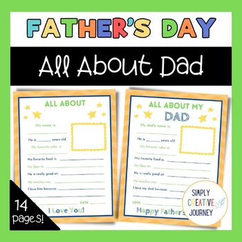 All About Dad Fathers Day Questionnaire for a Fathers Day Activity and Gift