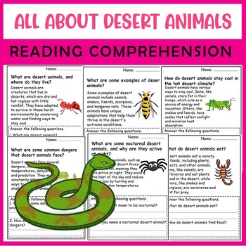 Preview of All About Desert animals| Science Reading Comprehensions