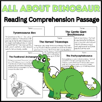 Preview of All About Dinosaur Nonfiction Reading Comprehension Passages and Questions