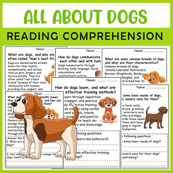 Preview of All About Dog | Dog life cycle worksheets | Science Reading Comprehensions