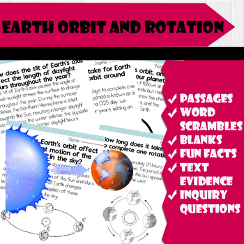 Preview of All About Earth orbit and rotation | Science Reading Comprehensions, worksheets