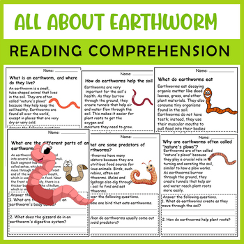 Preview of All About Earthworms | Earthworms Life Cycle | Science Reading Comprehensions