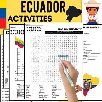 Preview of All About Ecuador ACTIVITIES,Word Scramble,Crossword & Wordsearch
