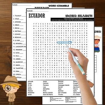 All About Ecuador ACTIVITIES Word Scramble Crossword Wordsearch by