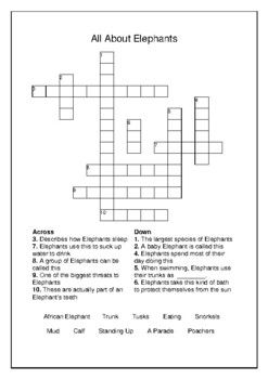 All About Elephants Crossword Puzzle and Word Search Bell Ringer