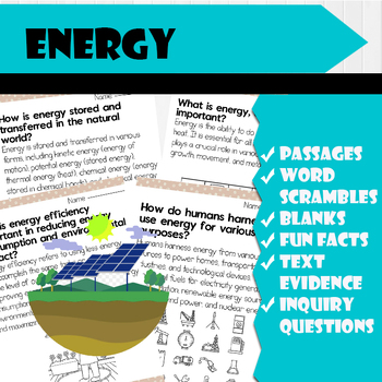 Preview of All About Energy| Science Reading Comprehensions, and worksheets