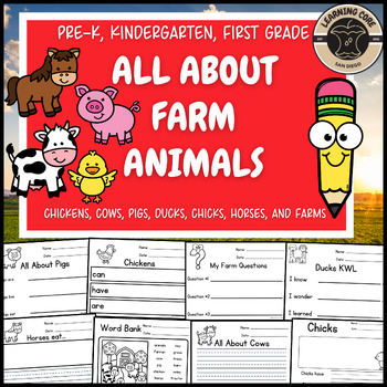 Preview of All About Farm Animals Writing Bundle Farm Animal Unit PreK Kindergarten First