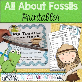 Preview of Fossils Worksheets, Vocabulary, Quiz, and Fact Book 2nd 3rd 4th Grade