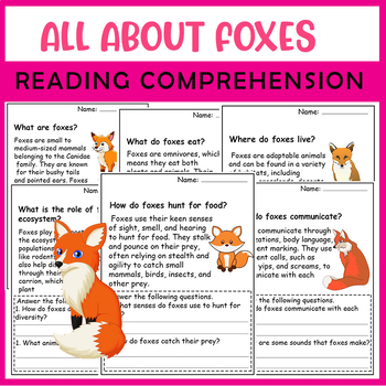 Preview of All About Foxes| Foxes life cycle worksheets | Science Reading Comprehensions