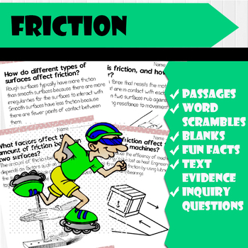 Preview of All About Friction | Science Reading Comprehensions, and worksheets