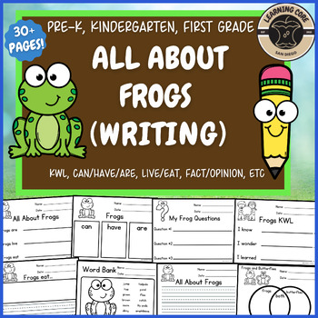 Preview of All About Frogs Writing Unit Frog Nonfiction PreK Kindergarten First TK Spring