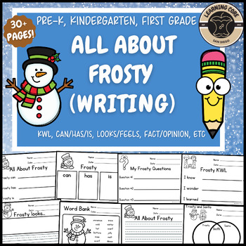 Preview of All About Frosty Writing Snowman Writing Unit PreK Kindergarten First TK UTK