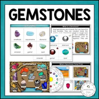 Preview of All About Gemstones Rock 3 Part Cards Montessori Blackline Worksheets