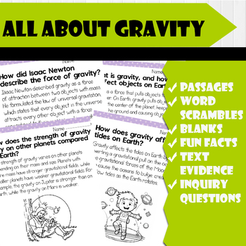 Preview of All About Gravity |  Science Reading Comprehensions, and worksheets