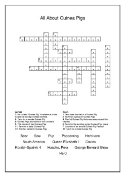 All About Guinea Pigs Crossword Puzzle and Word Search Bell Ringer