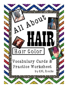 Preview of ESL Hair Color Vocabulary Cards and Practice Sheet for ELLs