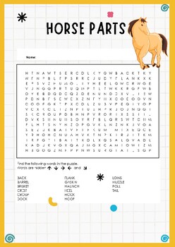 Preview of All About Horses: Learn Horse Parts with this Fun Worksheet Activity Word Search