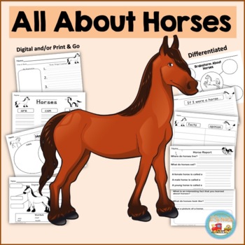 Preview of All About Horses, Writing Activities, Graphic Organizers, Diagrams, K, 1st, 2nd