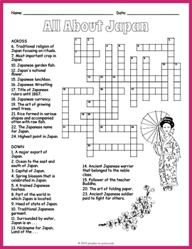ALL ABOUT JAPAN Crossword Puzzle Worksheet Activity by Puzzles to Print