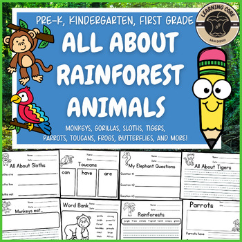 Preview of All About Jungle Animals Rainforest Writing Bundle PreK Kindergarten First TK