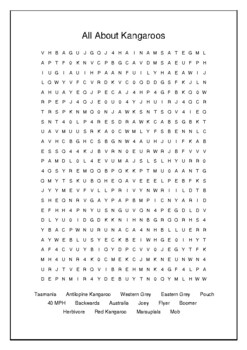 All About Kangaroos Crossword Puzzle and Word Search Bell Ringer