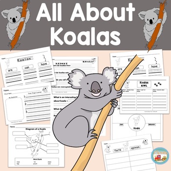 Preview of All About Koalas, Writing Activities, Graphic Organizers, Diagram,  K, 1st, 2nd