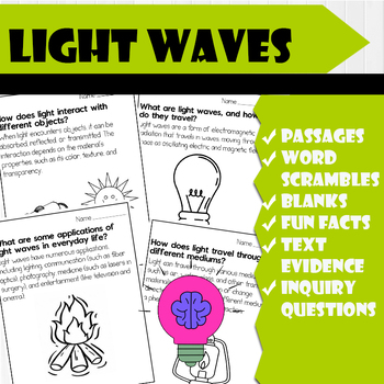 Preview of All About LIGHT WAVES | Science Reading Comprehensions, and Worksheets
