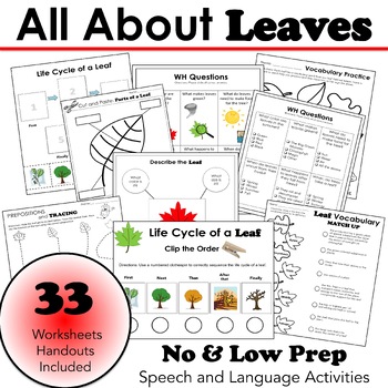 Preview of All About Leaves - Speech and Language - Fall Speech Therapy - PreK to 3rd