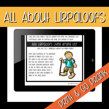 Preview of All About Lirpaloofs- Print & Go Aprils Fools Prank for Elementary Teachers