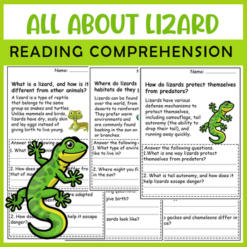Preview of All About Lizard | Lizard life cycle worksheets | Science Reading Comprehensions
