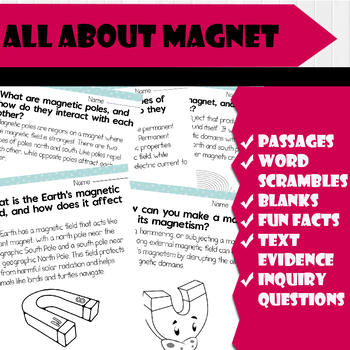 Preview of All About Magnet | Science Reading Comprehensions, and Worksheets