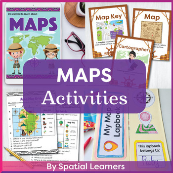 Preview of 2nd Grade Map Skills Worksheets, Maps Activities, Lapbook Template, and Posters