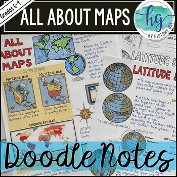 Preview of All About Maps Doodle Notes and Digital Guided Notes